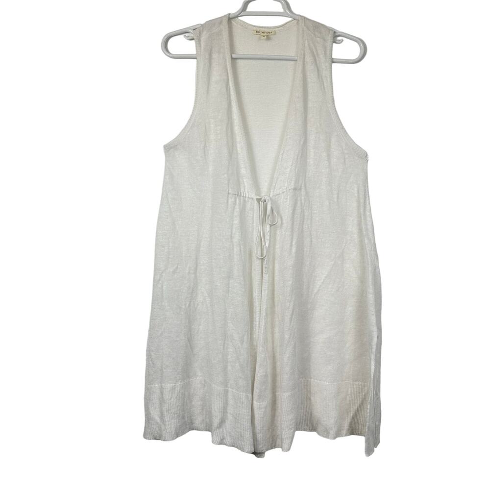 Eileen Fisher Linen Sweater Vest Lightweight Tie Front Long Line XS